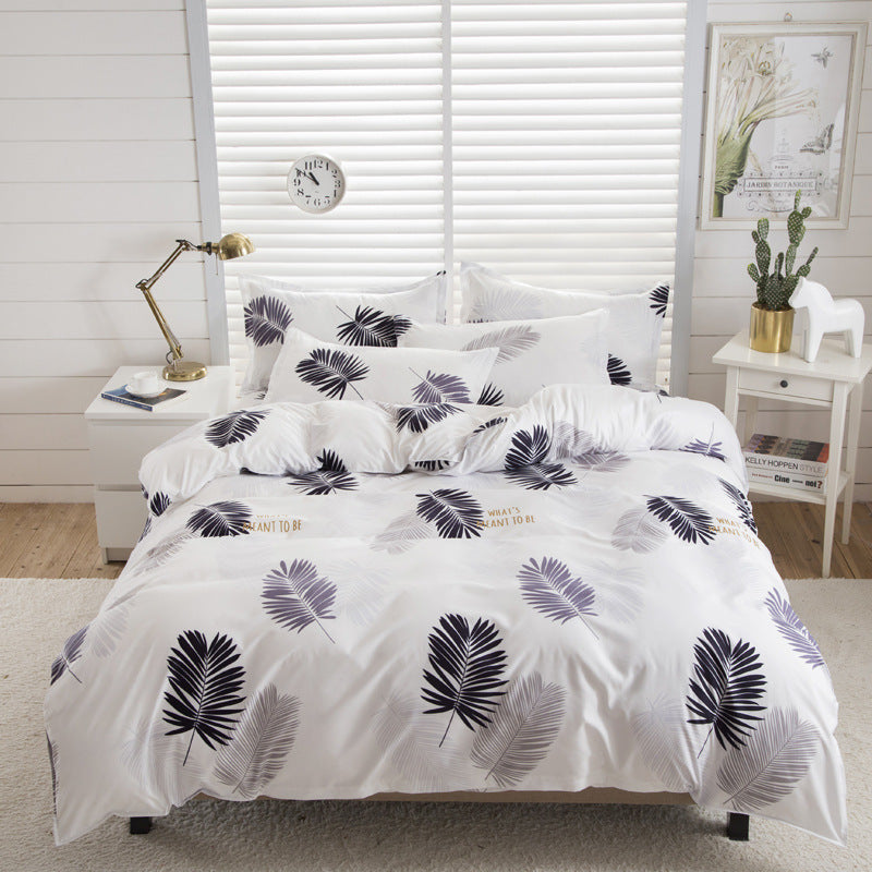 Bed sheet bedding pillow case comforter bedroom set white black Grey gray flower leaves leaf tree plant fossil 