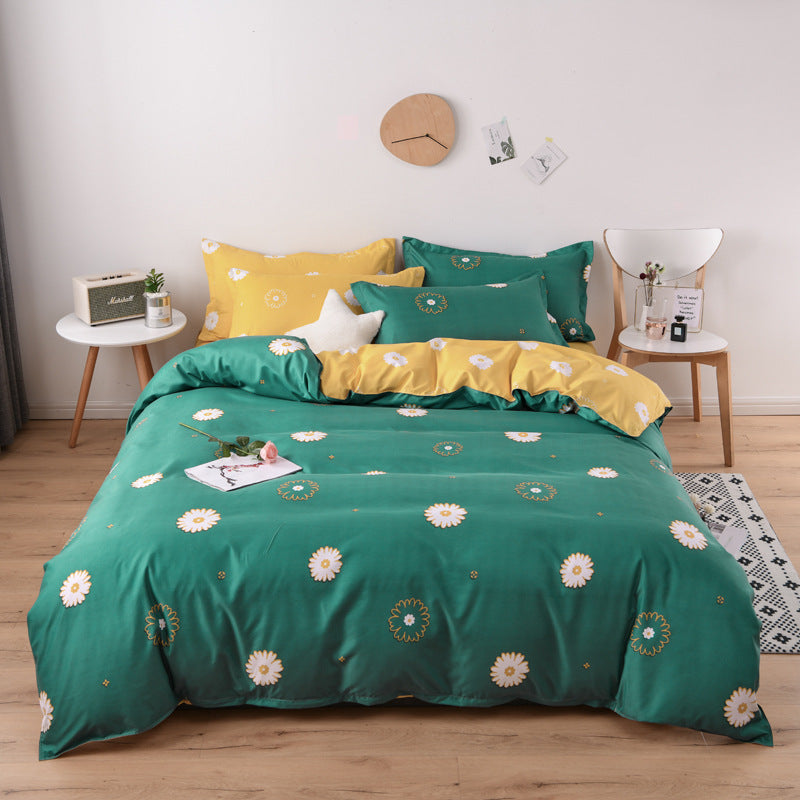 Bed sheet bedding pillow case comforter bedroom set green flower white daisy yellow