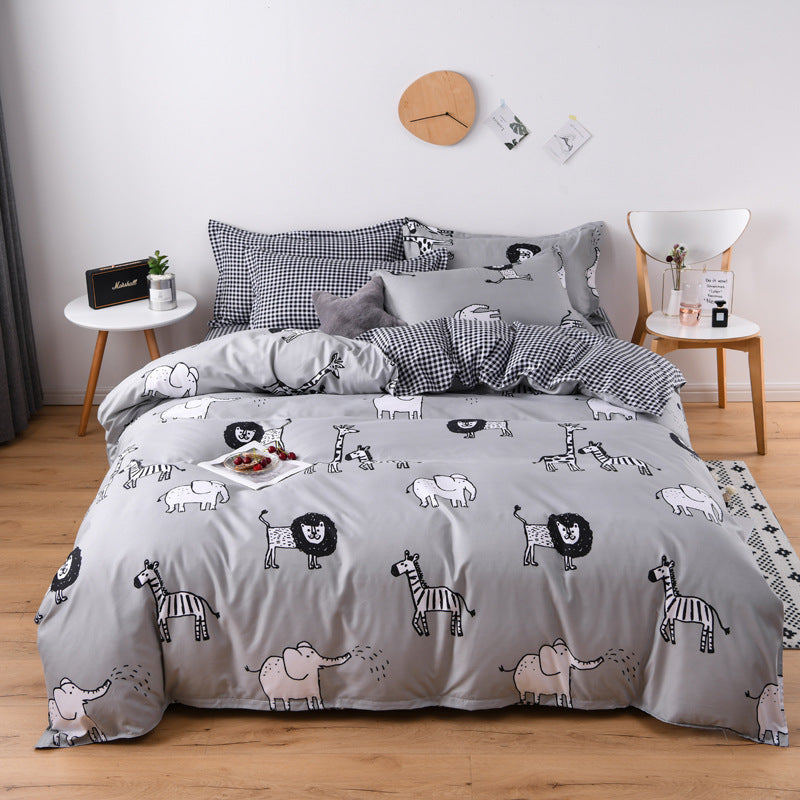 Bed sheet bedding pillow case comforter bedroom set animals Grey gray black elephant giraffe lion africa white kids child young zoo Savanah Sahara desert 