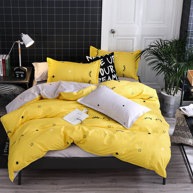 Bed sheet bedding pillow case comforter bedroom set smile eyes yellow white stars black