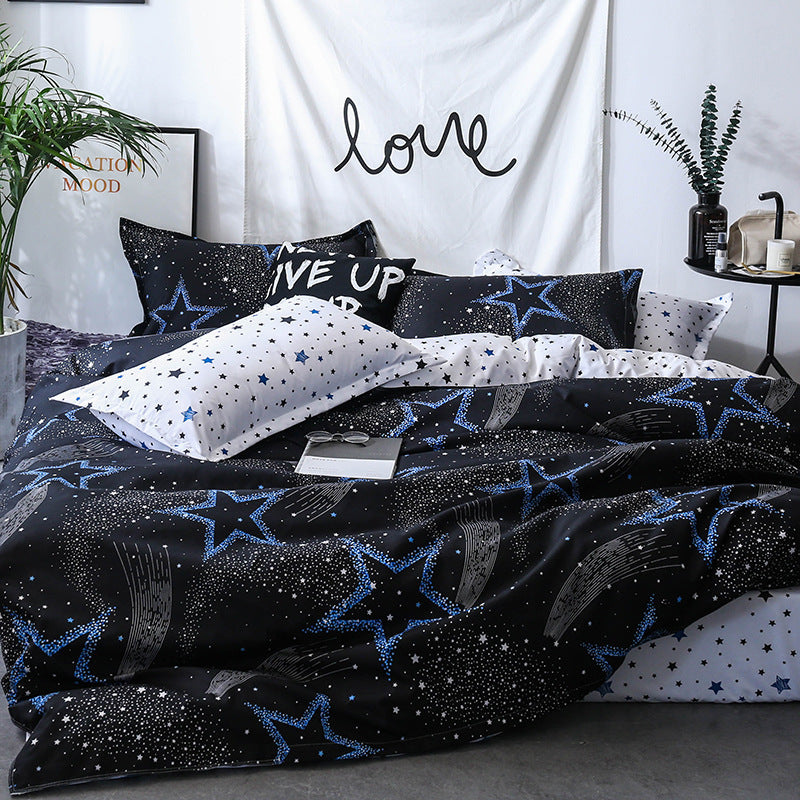 Bed sheet bedding pillow case comforter bedroom black stars blue set