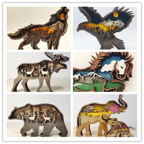 Carved Wooden Animal Light Decoration