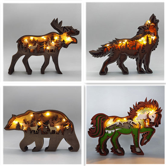 Carved Wooden Animal Light Decoration