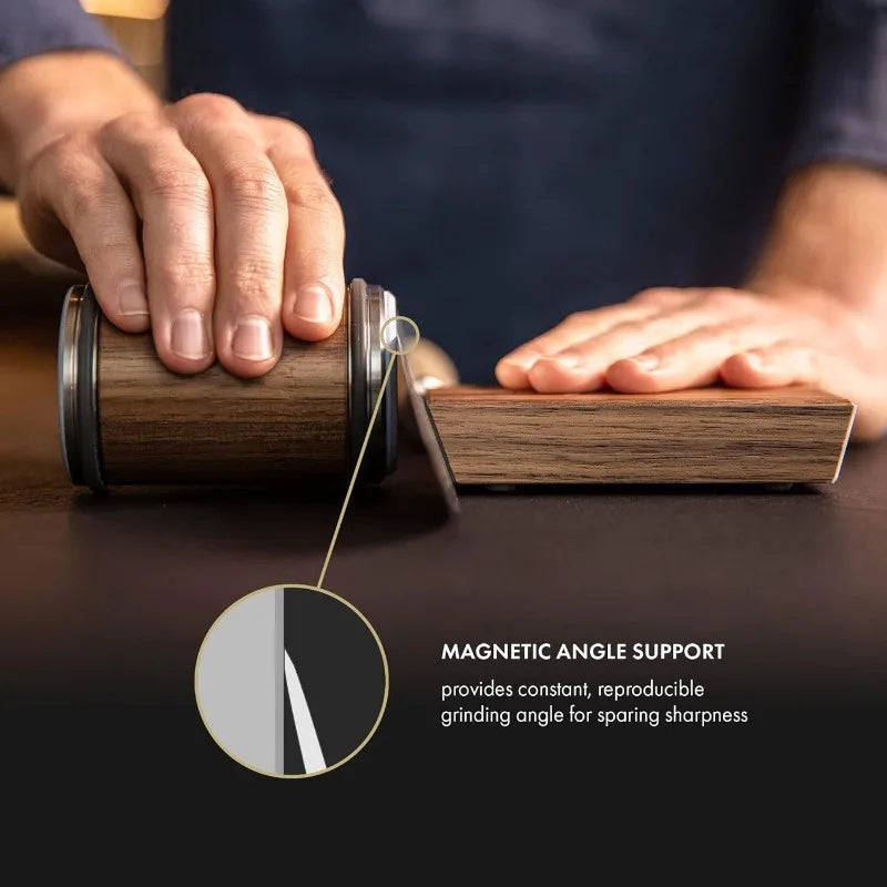 Rolling Knife Sharpener With Angled Magnetic Holding Block