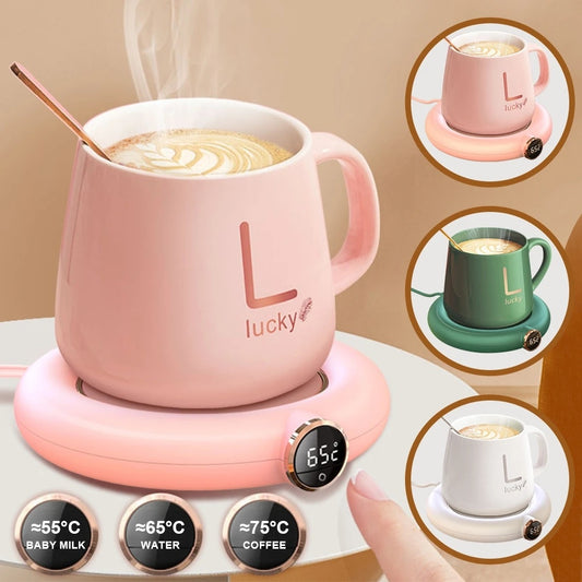 USB Cup Warmer Pad - 3-Temperature Adjustable Electric Mug Heater with LED Display for Home & Office