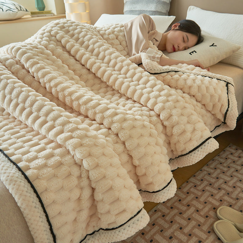 coral fleece soft woven winter thermal thick blanket comforter milk color white offwhite off-white off beige