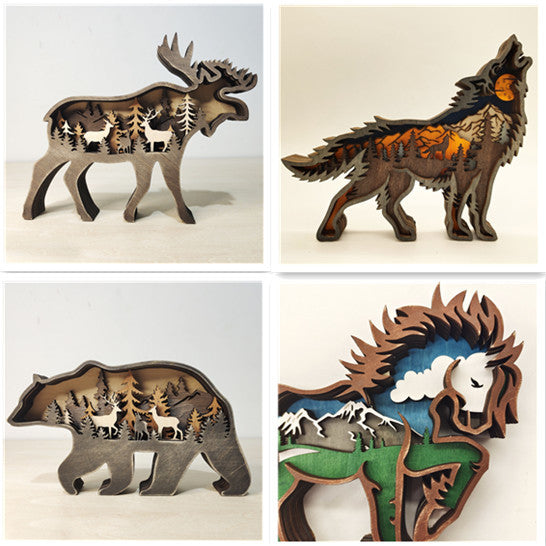 Carved Wooden Animal Light Decoration