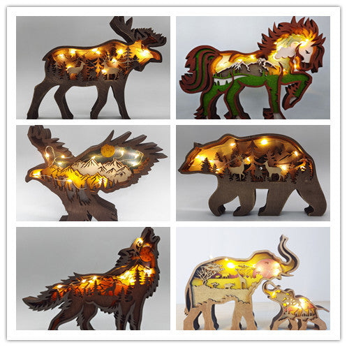 Carved Wooden Animal Light Decoration